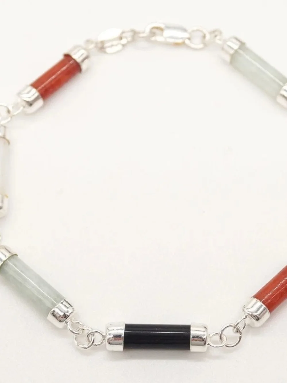 Vintage Sterling Silver Barrel Link | Multi-Color Stone Bracelet - Picture 2 of 2